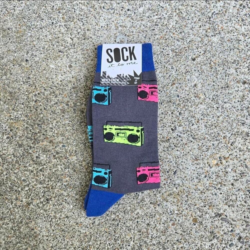 Vtg Y2k SOCK IT TO ME Neon Boombox All Over Print Athletic Novelty Socks NWT